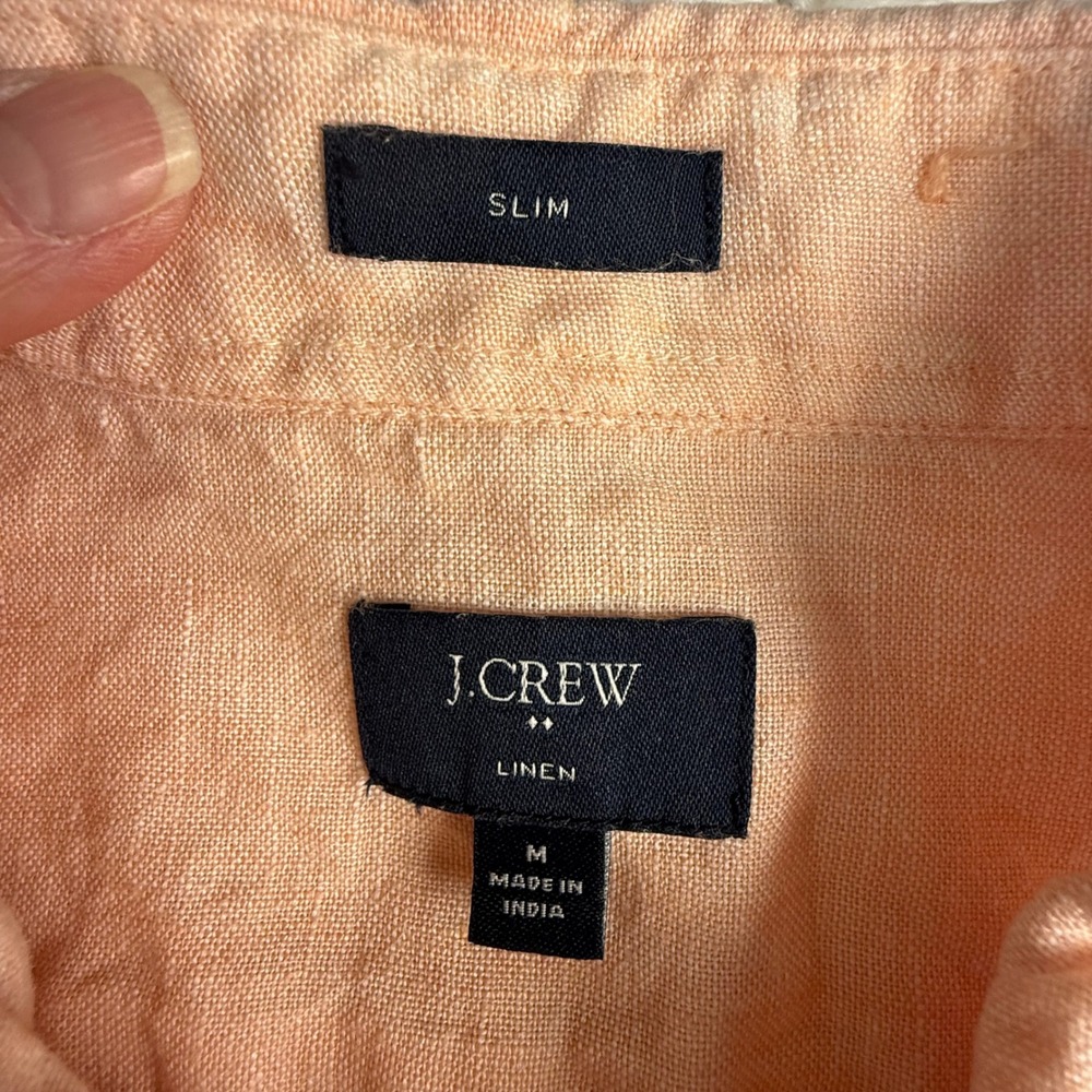 J.Crew Factory Mens Slim Fit 100% Linen Button Down Shirt Peach Orange Medium - Picture 4 of 10